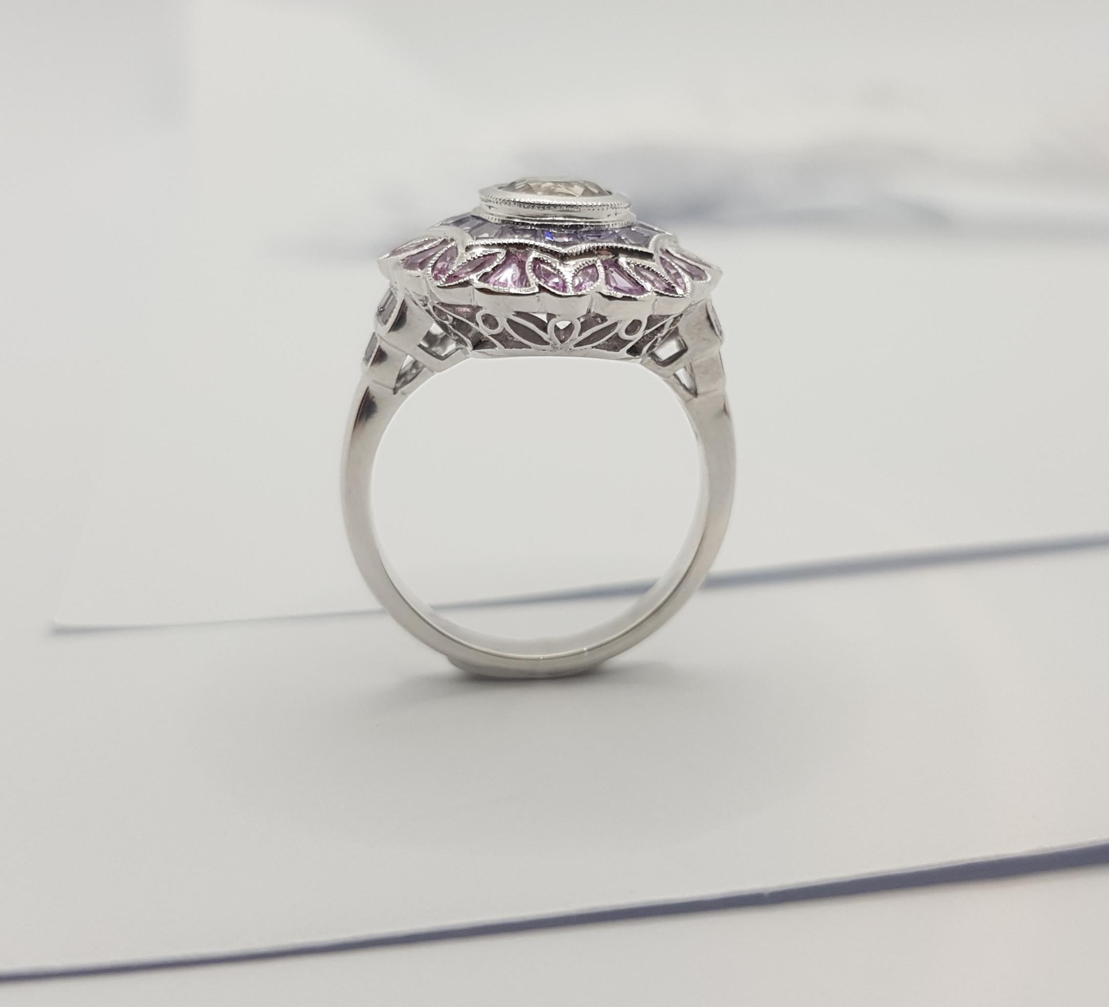 Purple Sapphire with Pink Sapphire Ring Set in 18 Karat White Gold Settings For Sale 8