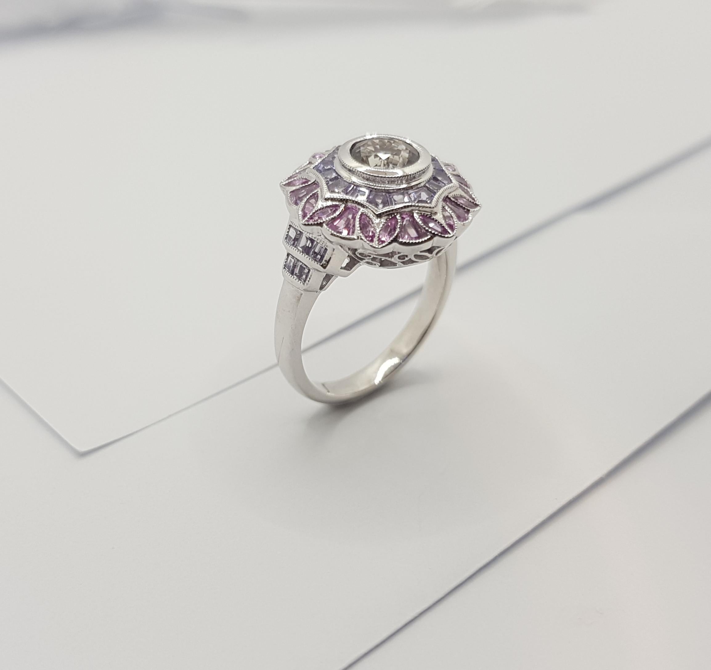 Purple Sapphire with Pink Sapphire Ring Set in 18 Karat White Gold Settings For Sale 9