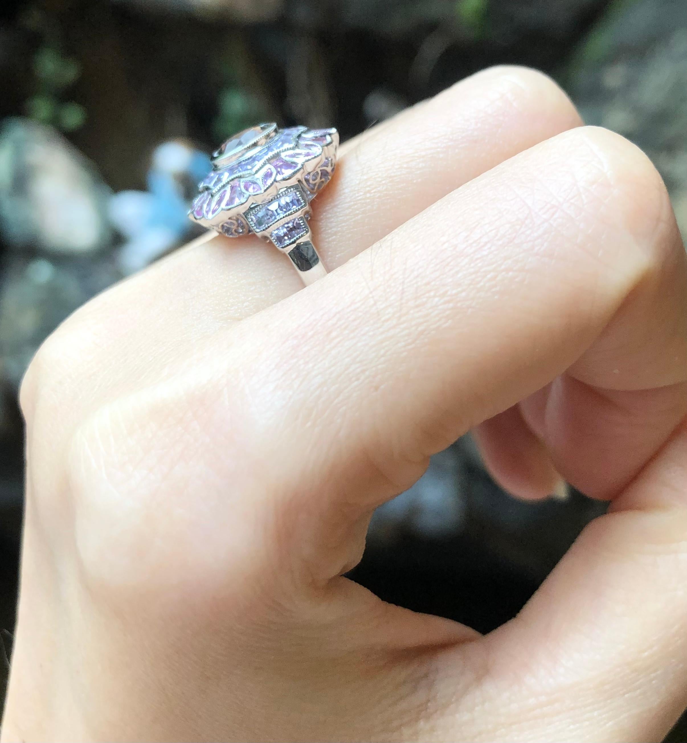 Mixed Cut Purple Sapphire with Pink Sapphire Ring Set in 18 Karat White Gold Settings For Sale