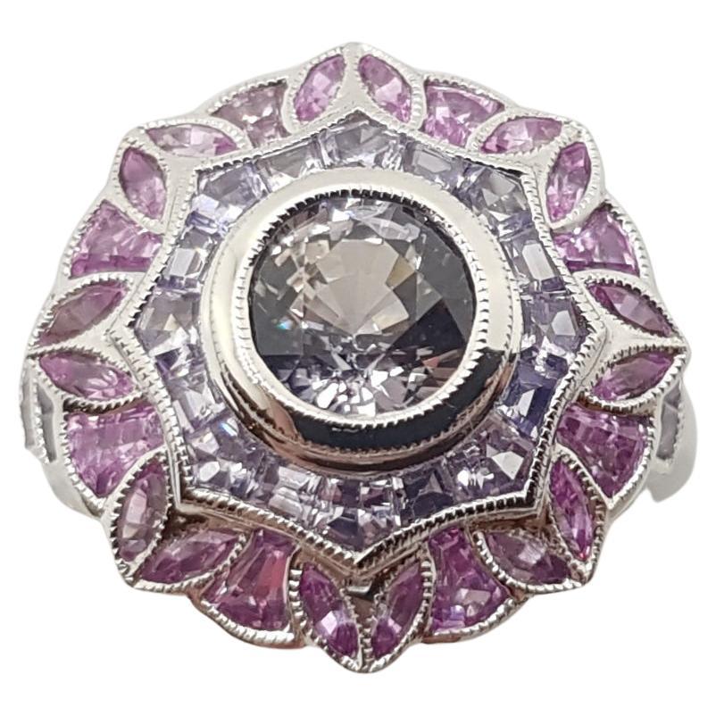 Purple Sapphire with Pink Sapphire Ring Set in 18 Karat White Gold Settings For Sale