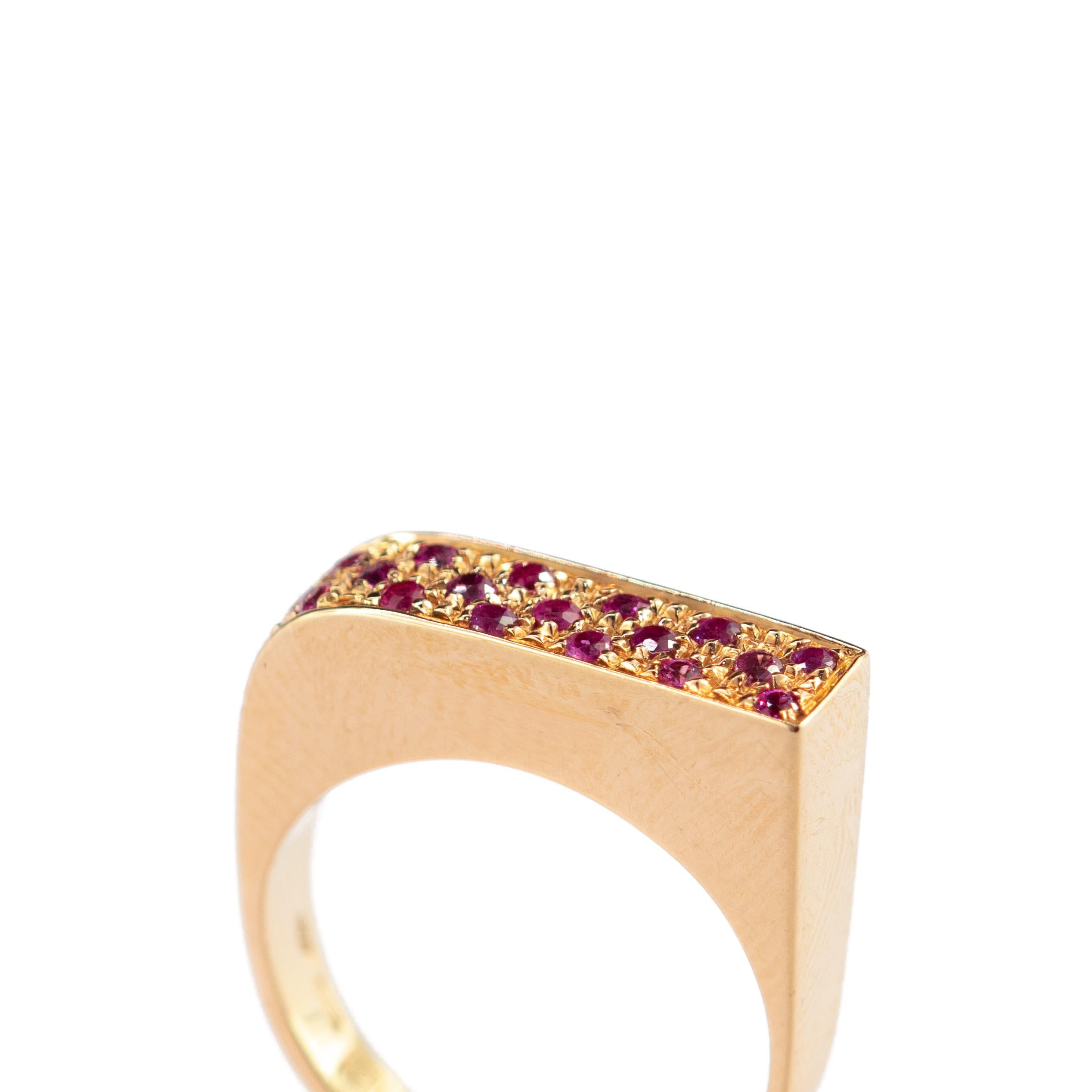 Rose Cut Purple Sapphire 18 Karat Yellow Gold Band Square Handmade Abstract Cocktail Ring For Sale