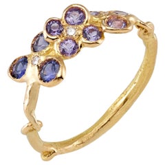 18 Karat Yellow Gold Purple Sapphire and White Diamond Band Ring