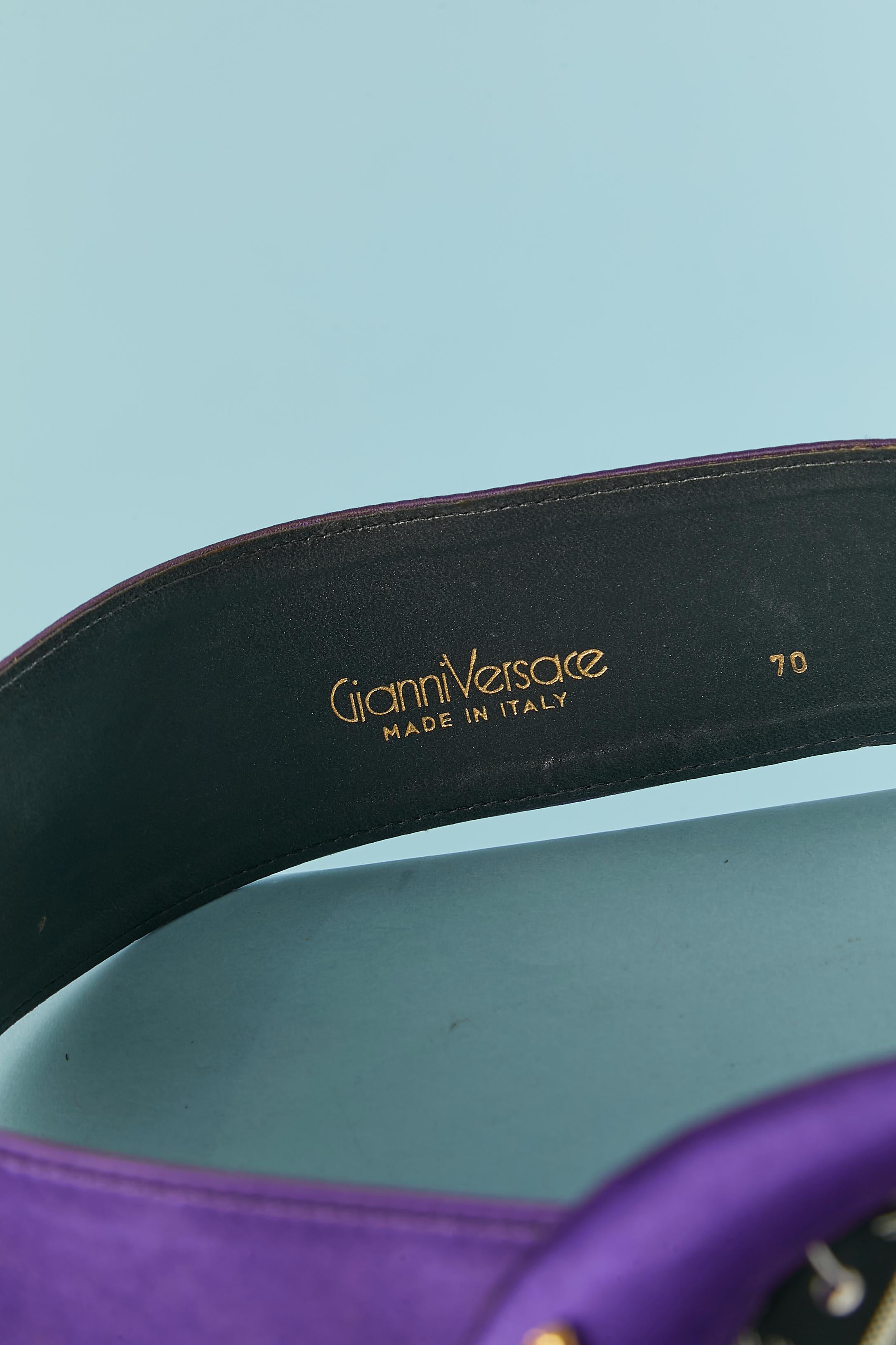 Women's Purple satin belt with gold metal belt-lop and red rhinestone Gianni Versace NEW For Sale