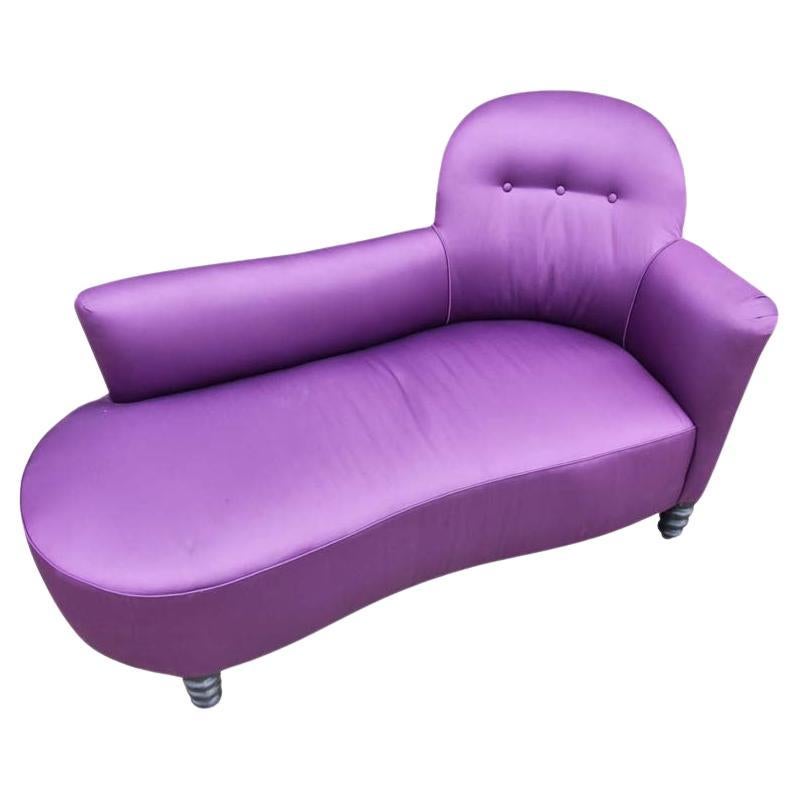 Purple satin color upholstered chaise lounge sofa from 1930s For Sale