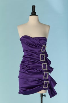 Purple satin mini bustier dress with rhinestone buckle ALEXANDRE VAUTHIER