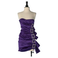 Purple satin mini bustier dress with rhinestone buckle ALEXANDRE VAUTHIER