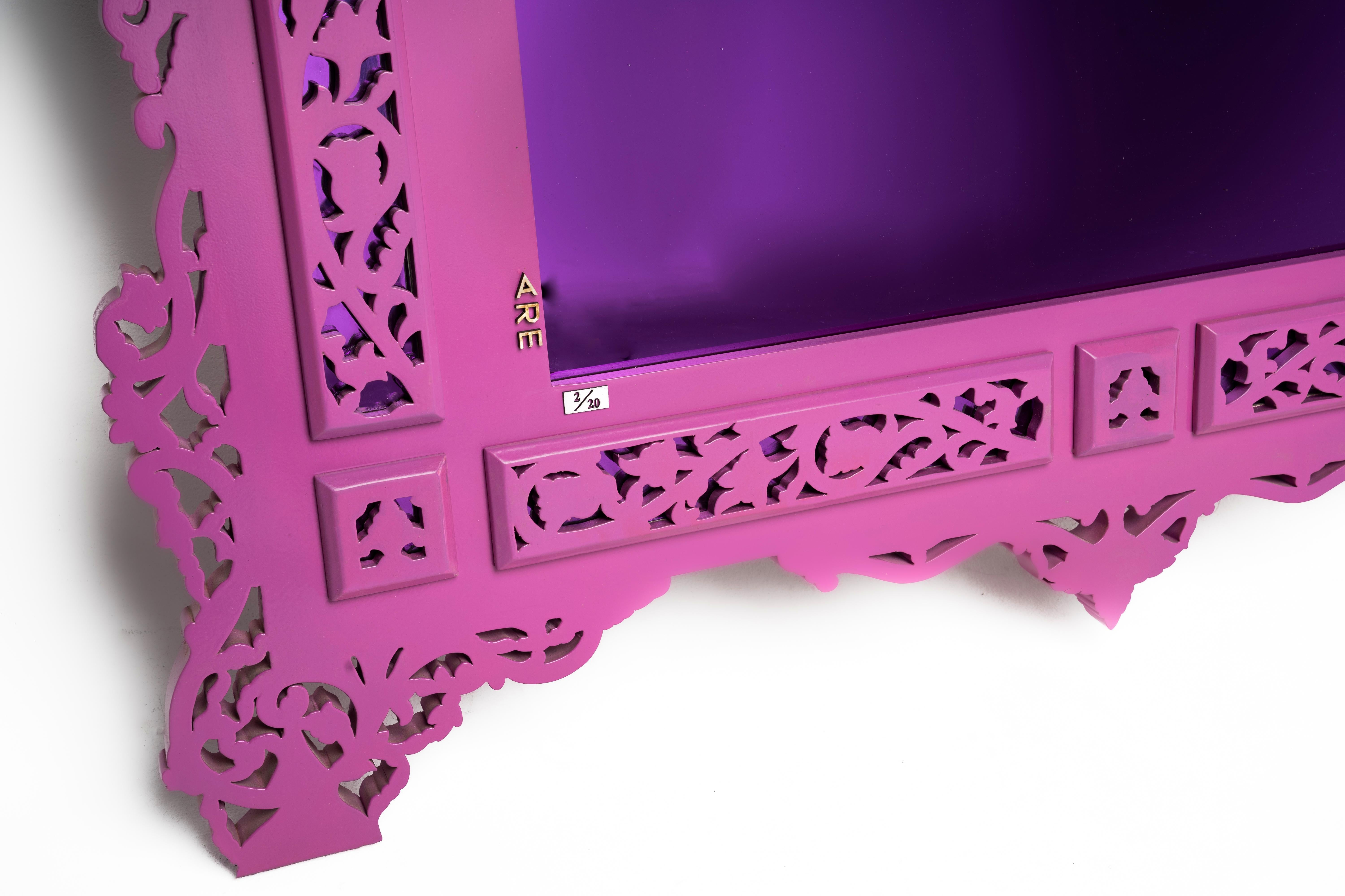 Hand-Carved Purple Screen Mirror For Sale