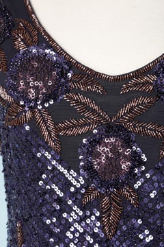 Canotta da sera con paillettes e perline viola Luisa Spagnoli