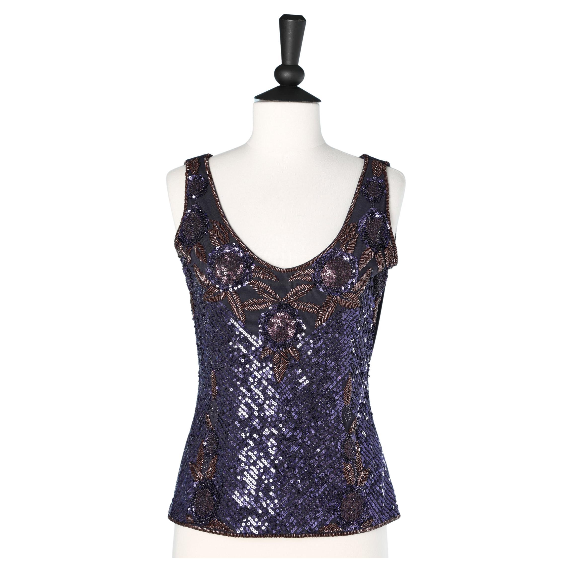 Purple sequin and beads evening tank top Luisa Spagnoli  For Sale