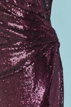 HALSTON Robe de soirée asymétrique à paillettes violettes