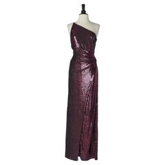 Purple sequin Asymmetrical evening dress HALSTON New