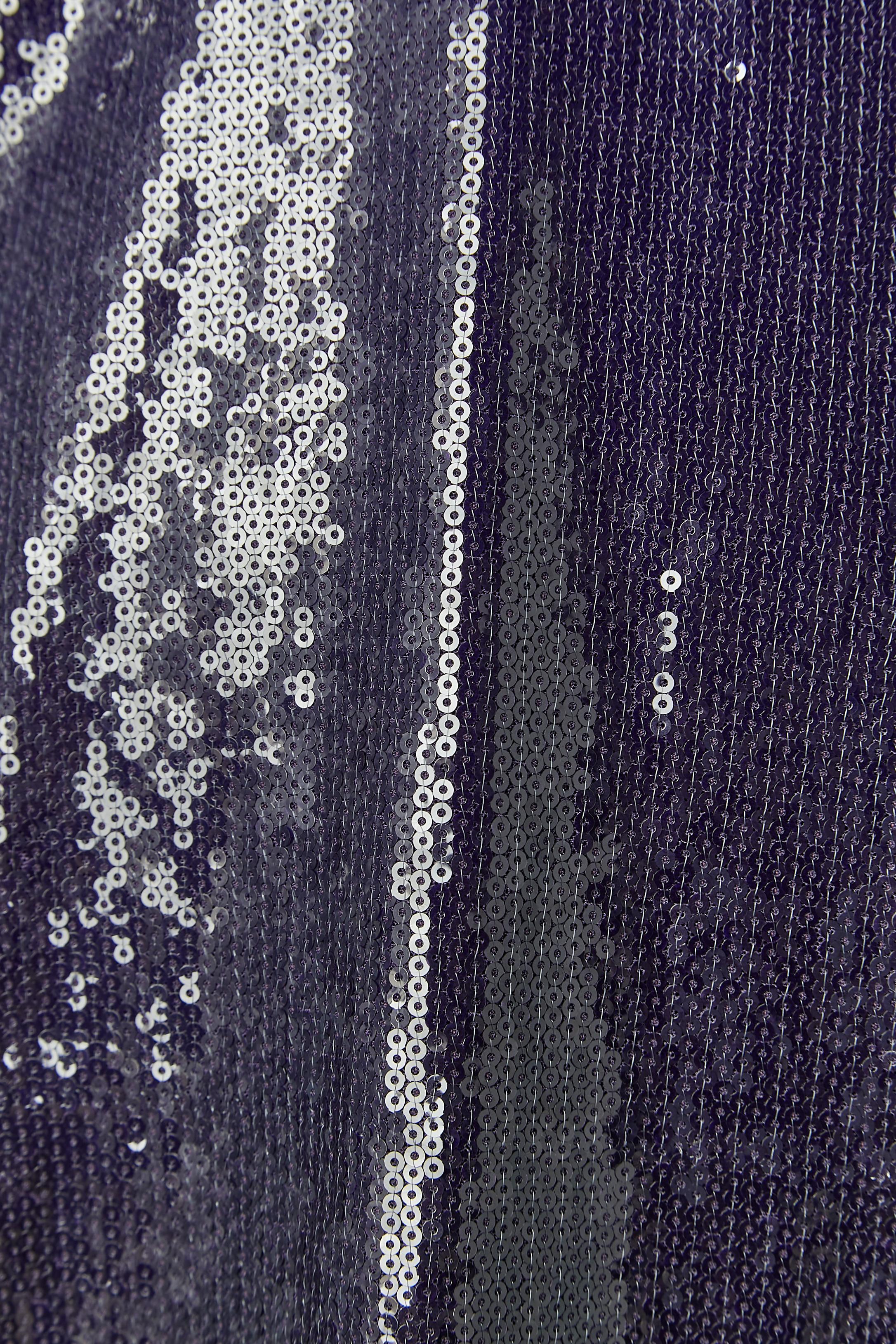 Black Purple sequin cocktail dress wrapped on the bust Donna Karan For Sale