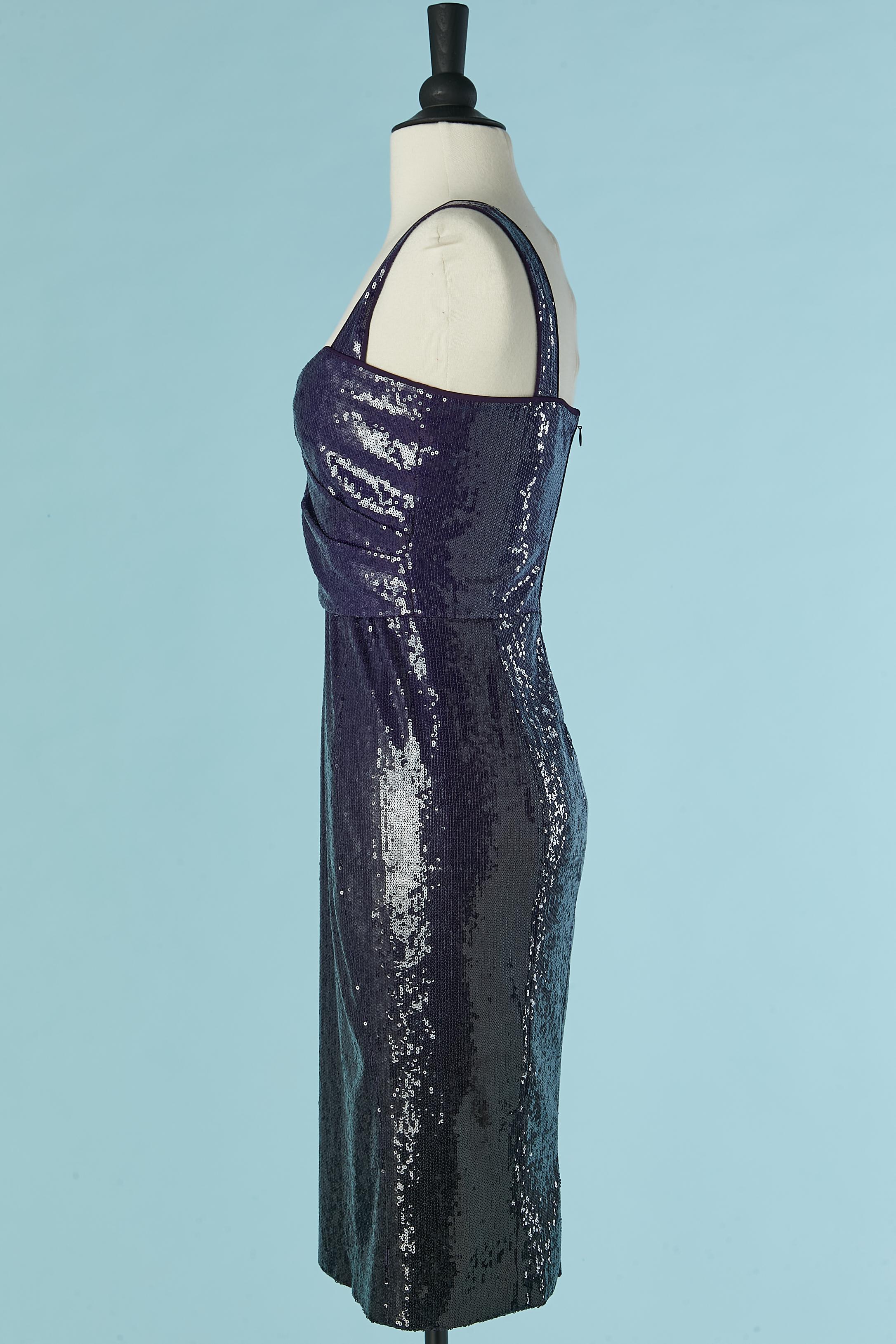 Purple sequin cocktail dress wrapped on the bust Donna Karan In Excellent Condition For Sale In Saint-Ouen-Sur-Seine, FR
