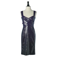 Vestido de cóctel de lentejuelas moradas ceñido al busto Donna Karan