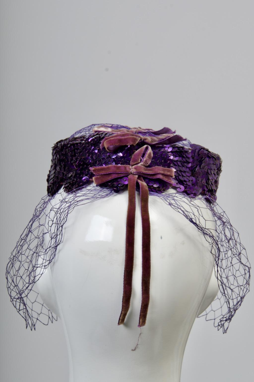 Gray Purple Sequin Headpiece with Veil For Sale