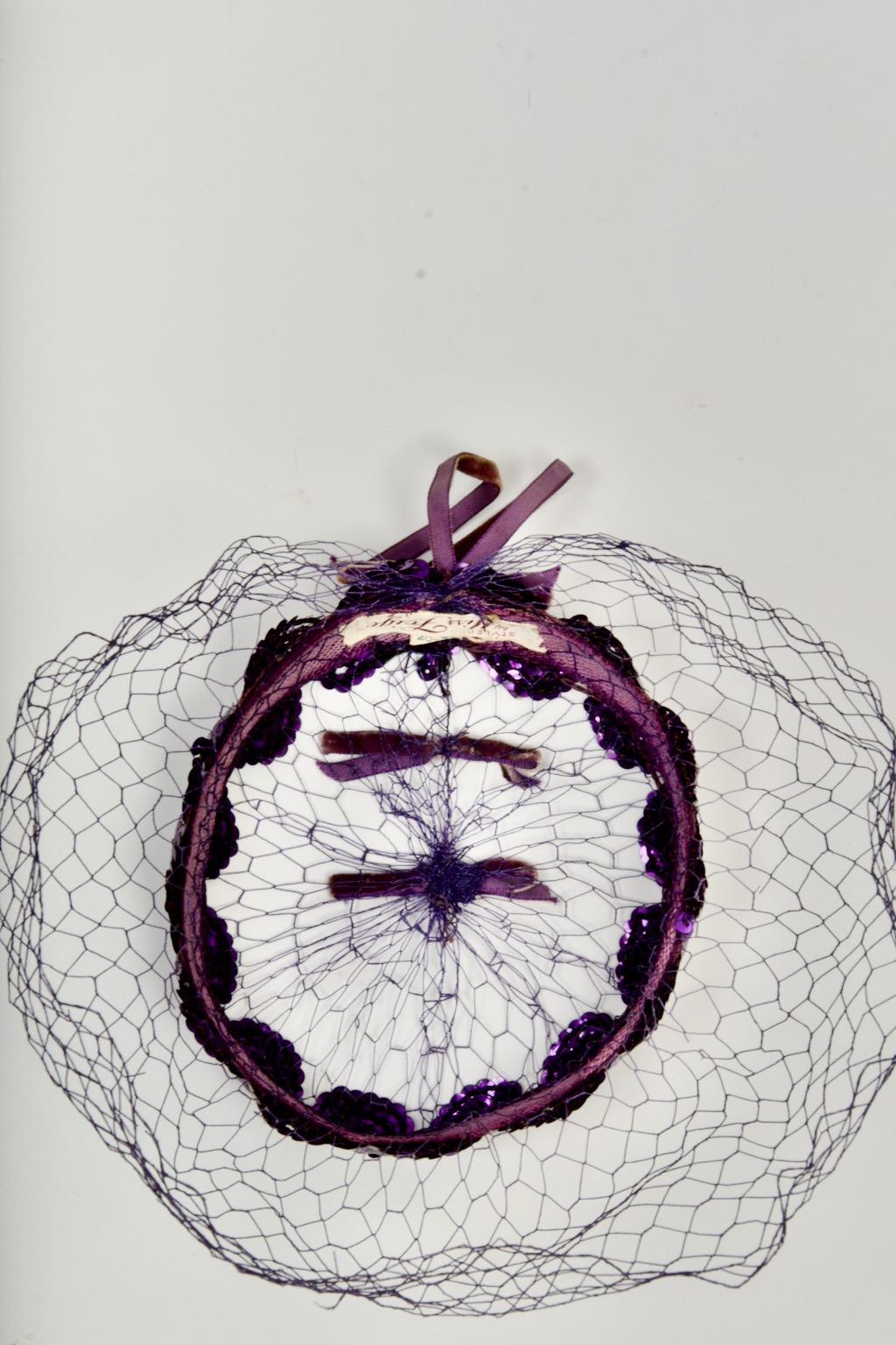 Purple Sequin Headpiece with Veil For Sale 2