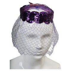 Purple Sequin Headpiece with Veil