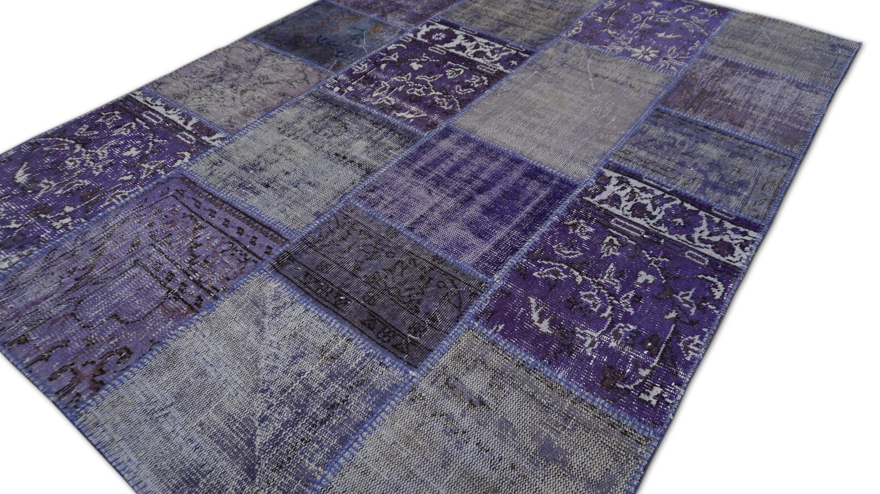 Lilafarbener Patchwork-Teppich aus Wolle in Violett 5'8''x7'10'' (Handgewebt) im Angebot