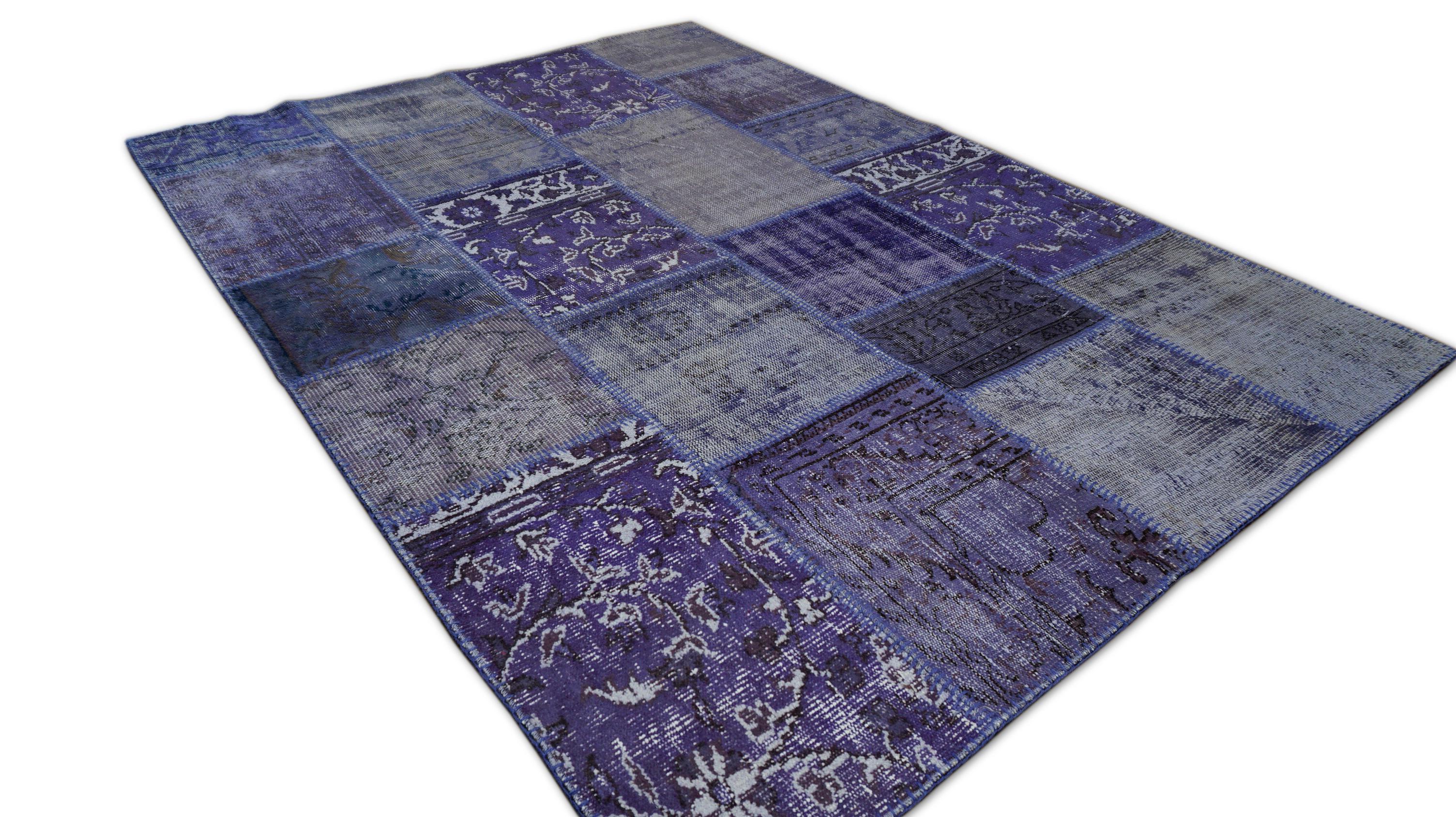 Lilafarbener Patchwork-Teppich aus Wolle in Violett 5'8''x7'10'' im Zustand „Gut“ im Angebot in Torrance, CA