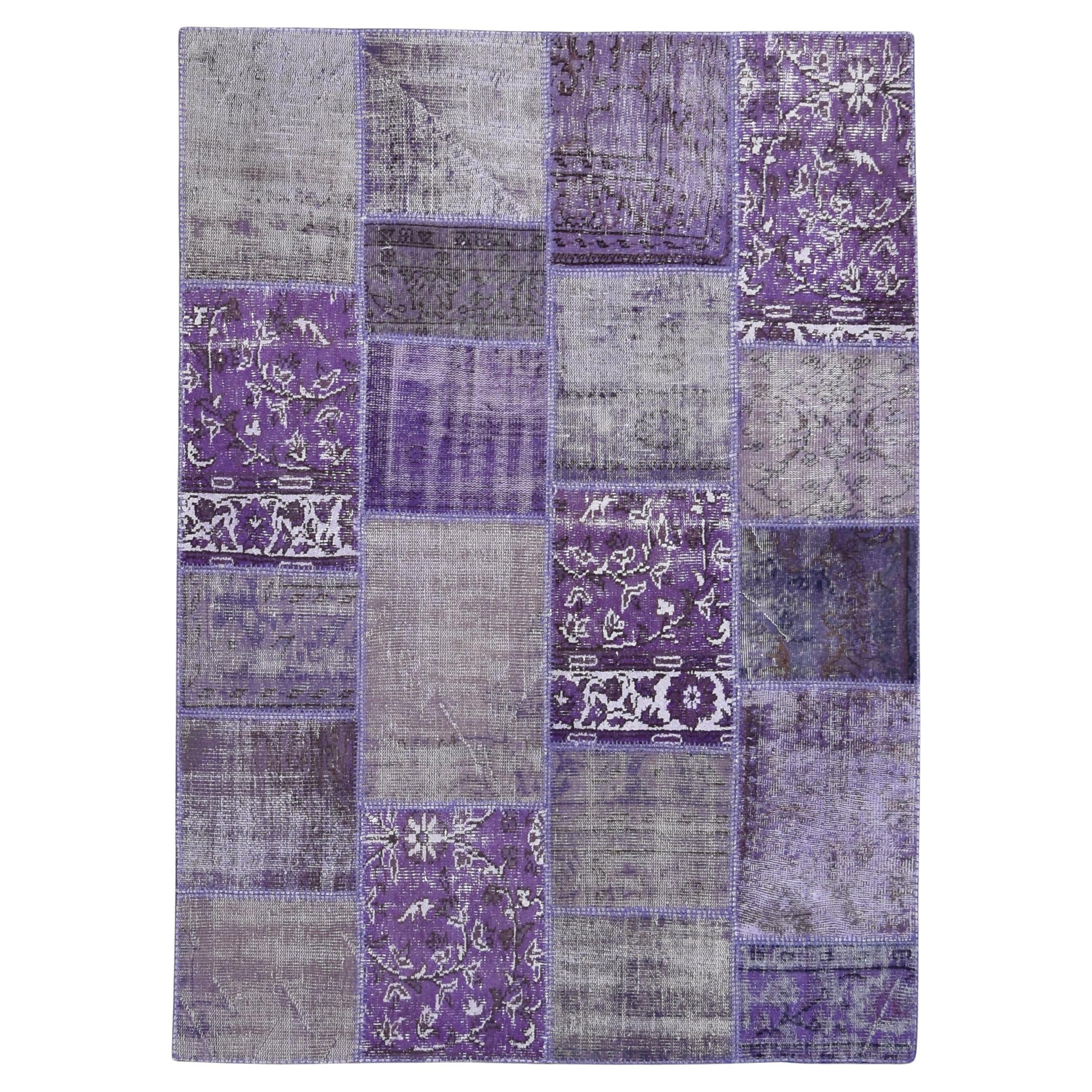 Lilafarbener Patchwork-Teppich aus Wolle in Violett 5'8''x7'10''