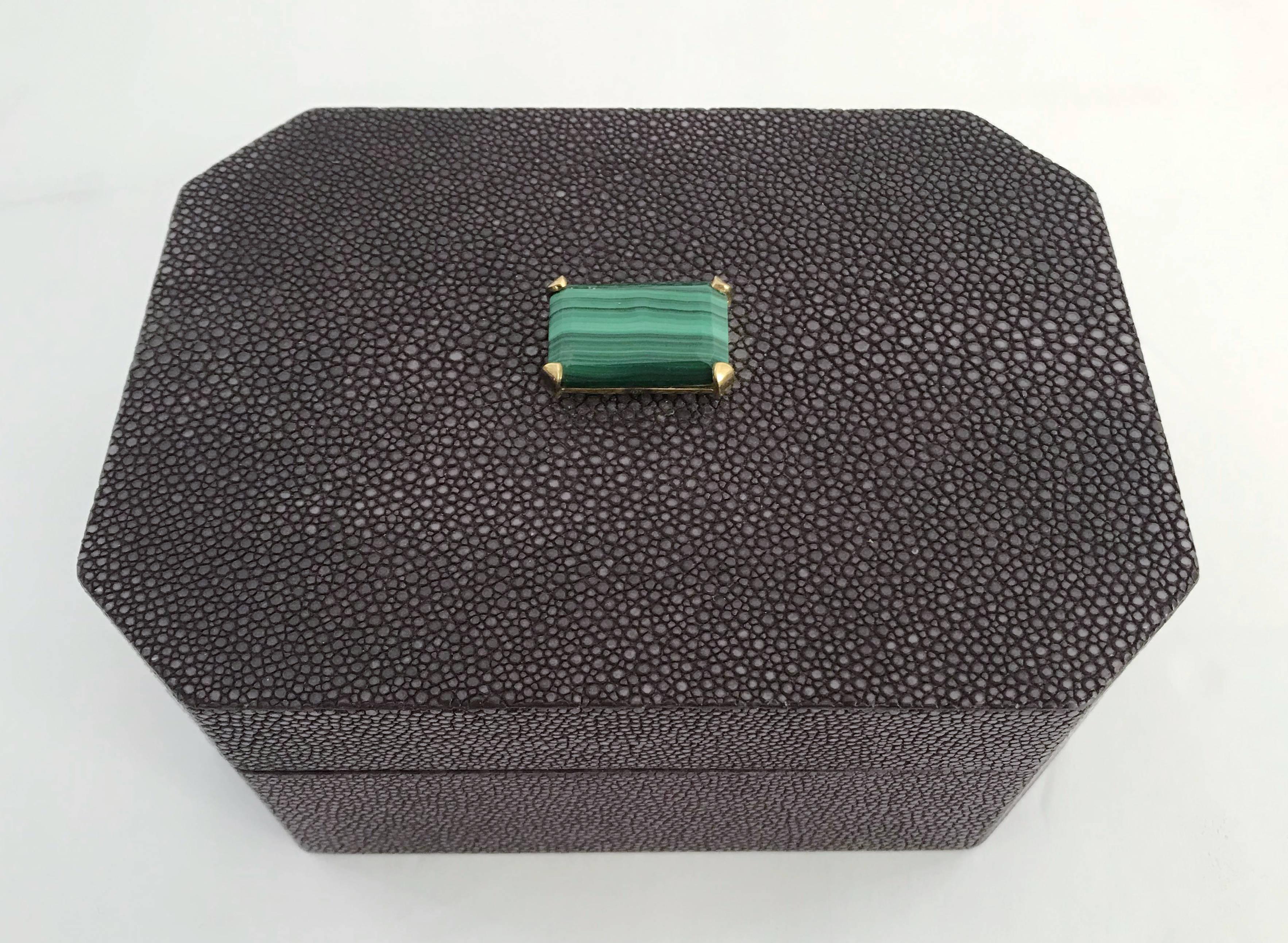Modern Purple Shagreen Box with Malachite