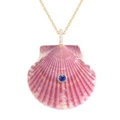 Purple Shell Pendant with Diamond and Blue Sapphire