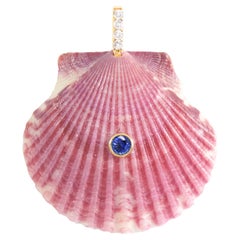 Purple Shell Pendant with Diamond and Blue Sapphire