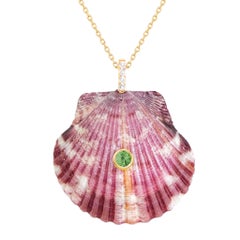 Purple Shell Pendant with Diamond and Green Tsavorite Garnet