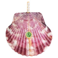 Purple Shell Pendant with Diamond and Green Tsavorite Garnet