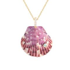 Purple Shell Pendant with Diamond and Opal