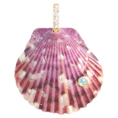 Purple Shell Pendant with Diamond and Opal