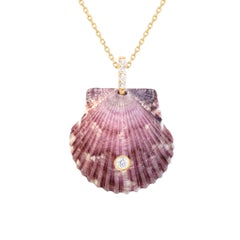 Purple Shell Pendant with Natural Diamonds and White Sapphire
