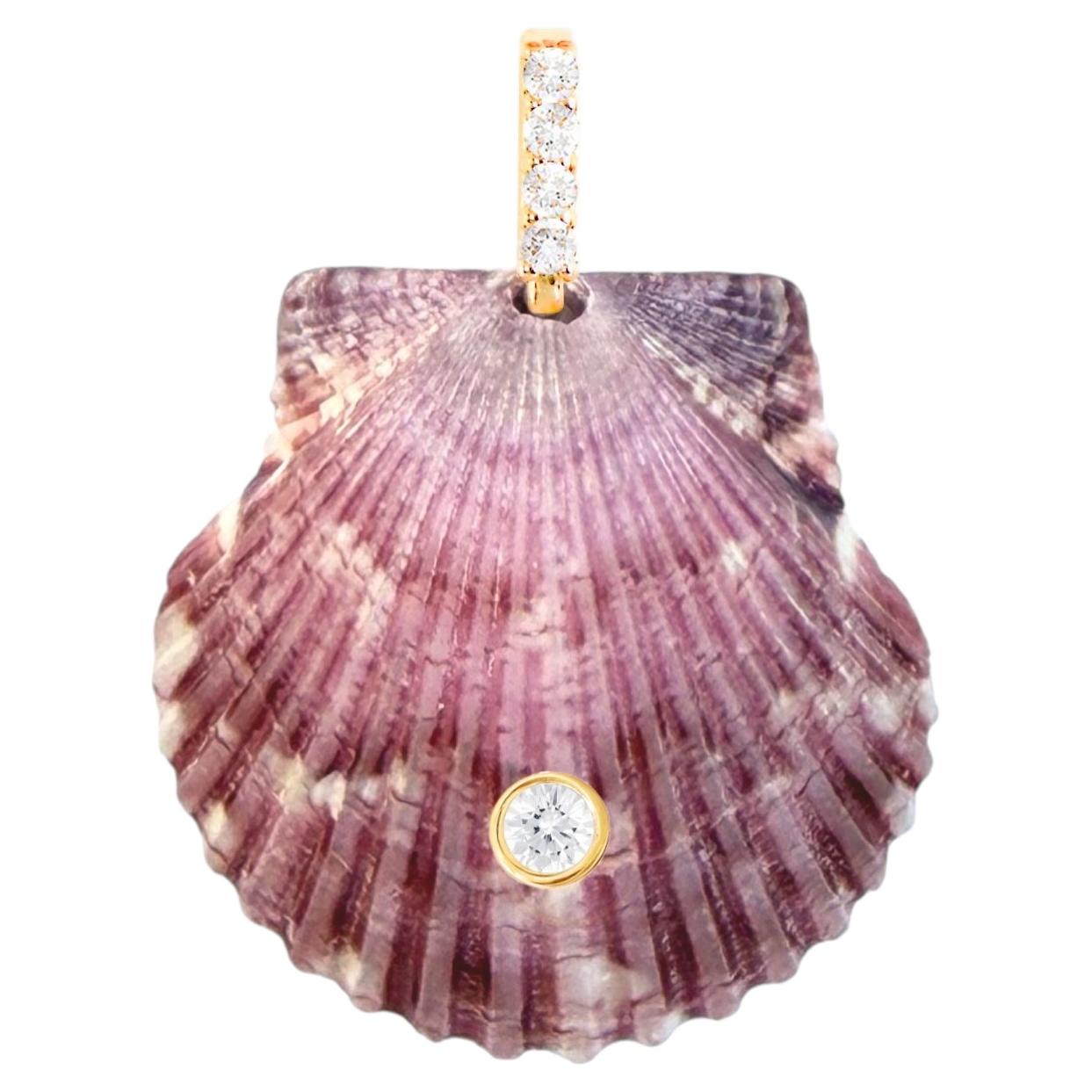 Colgante de concha morada con diamantes naturales y zafiro blanco