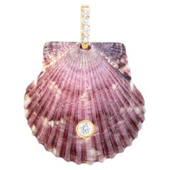 Purple Shell Pendant with Natural Diamonds and White Sapphire