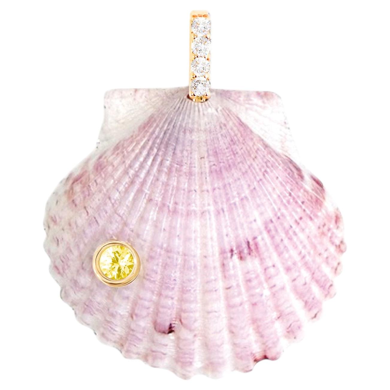 Colgante de concha morada con diamantes naturales y zafiro amarillo
