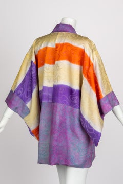 Purple Shibori Striped Silk Kimono Jacket 1970s