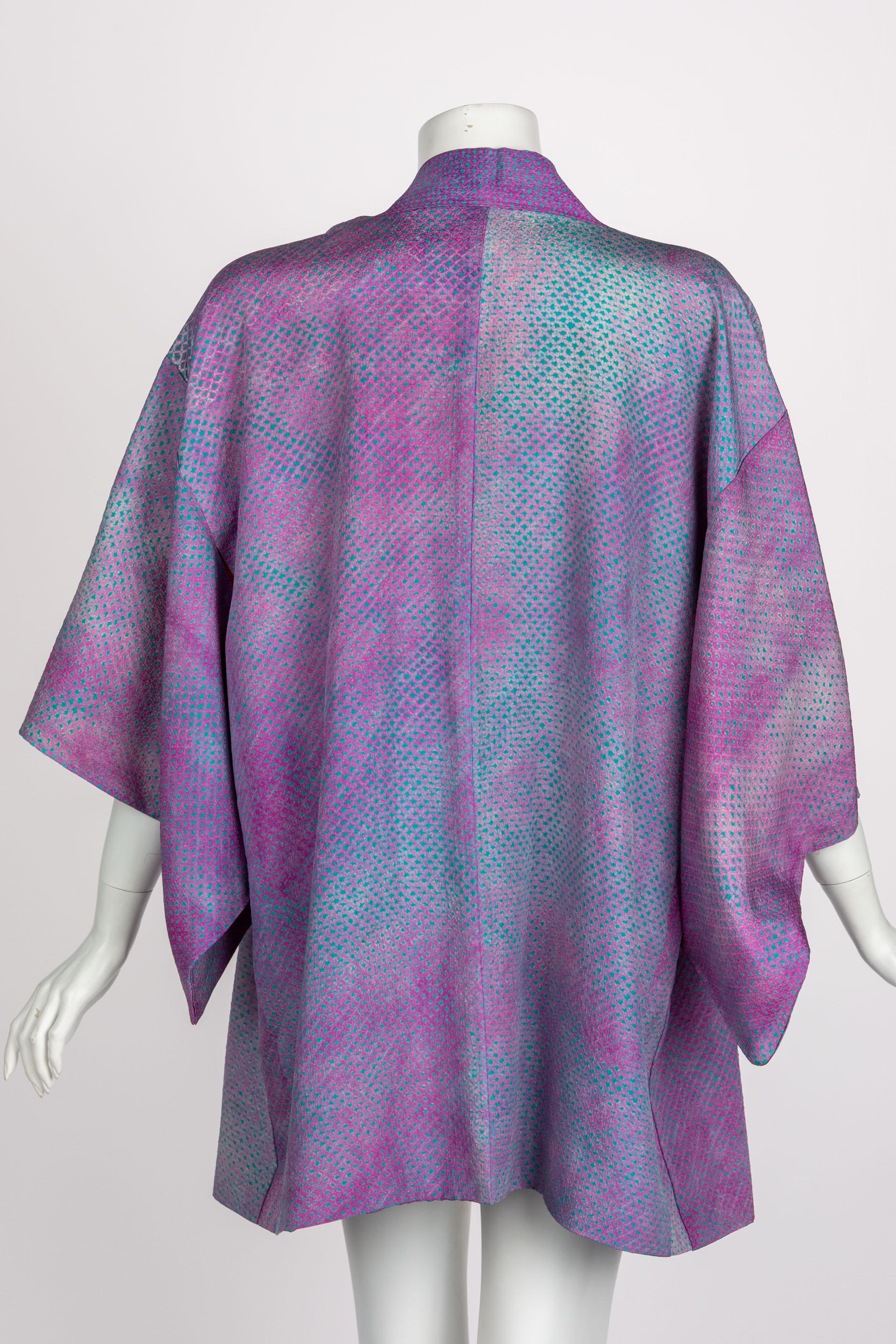 Women's or Men's  Purple Shibori Striped Silk Kimono Jacket 1970s