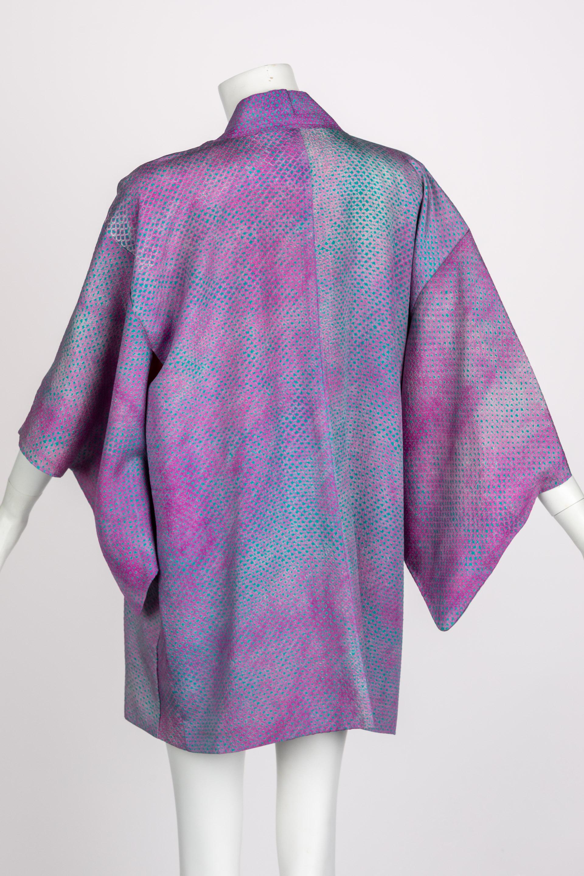  Purple Shibori Striped Silk Kimono Jacket 1970s 1