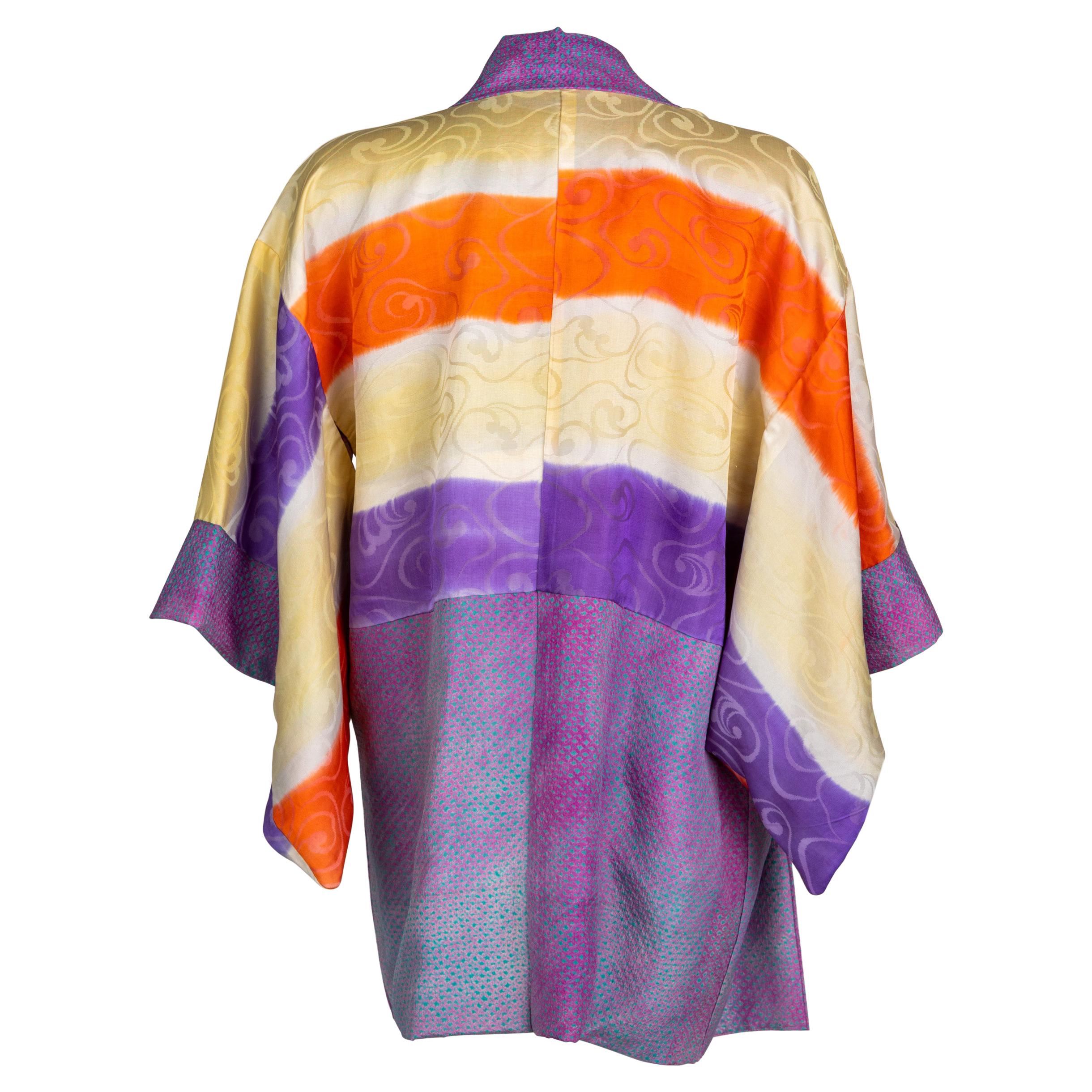  Purple Shibori Striped Silk Kimono Jacket 1970s