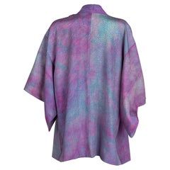 Vintage  Purple Shibori Striped Silk Kimono Jacket 1970s