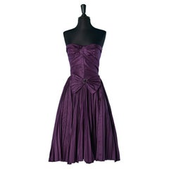 Purple silk bustier cocktail dress with pleated skirt Nina Ricci Haute-Boutique 
