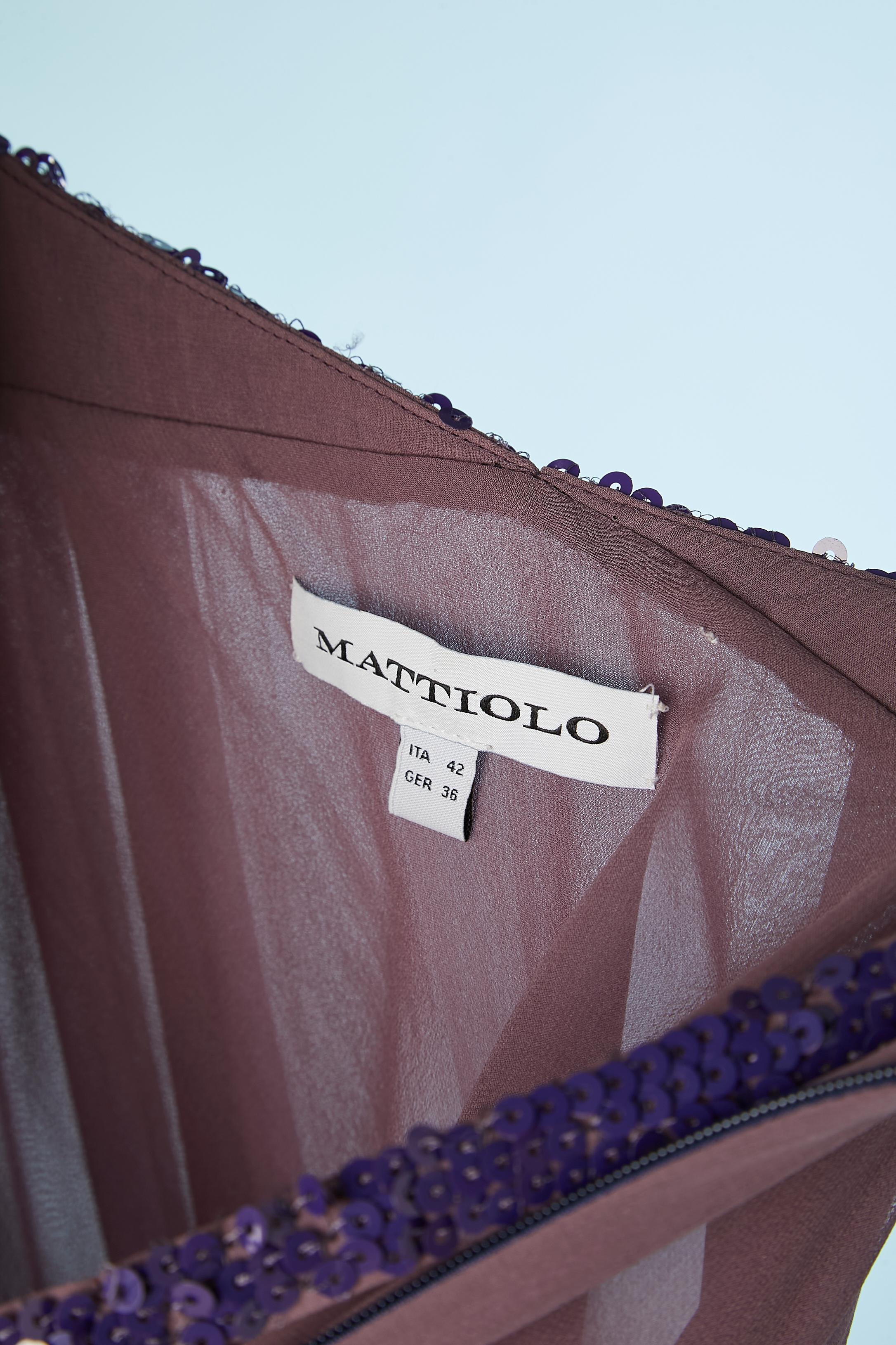 Purple silk chiffon cocktail dress with purple sequin embroideries Gai Mattiolo  For Sale 1