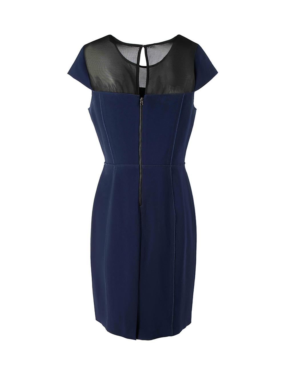 Navy Blue with Black Sheer Shoulder Detail Sleeveless Mini Dress Size XL In Good Condition For Sale In London, GB