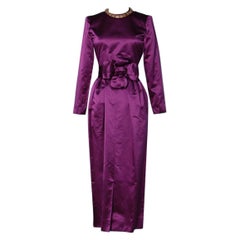 christian dior purple dress Purple silk satin Cocktail dress with belt Christian Dior Boutique Couture