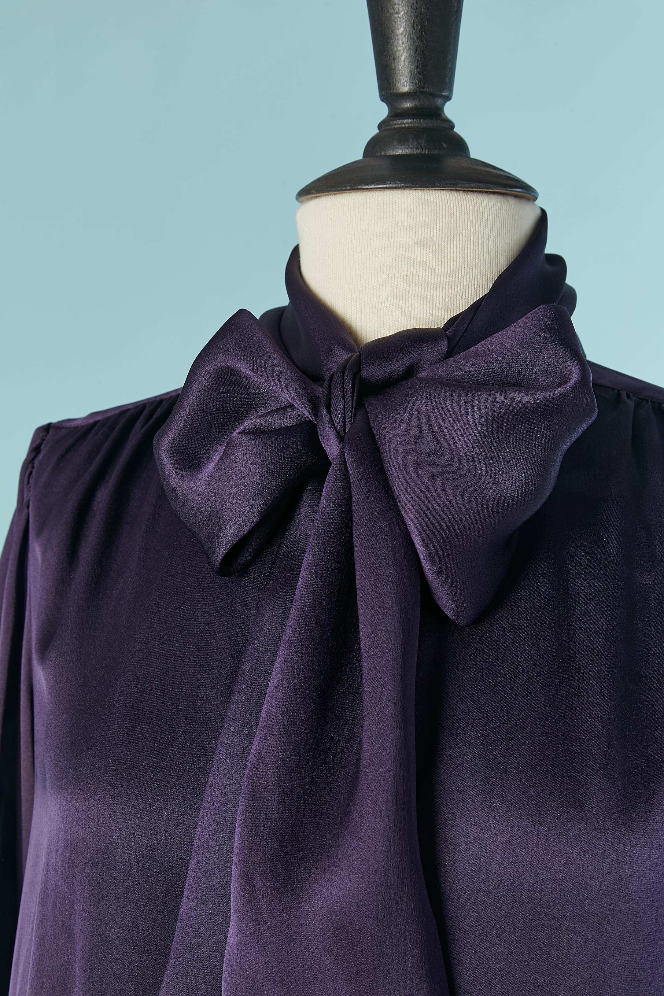 Black Purple silk shirt with bow tie SAINT LAURENT RIVE GAUCHE For Sale