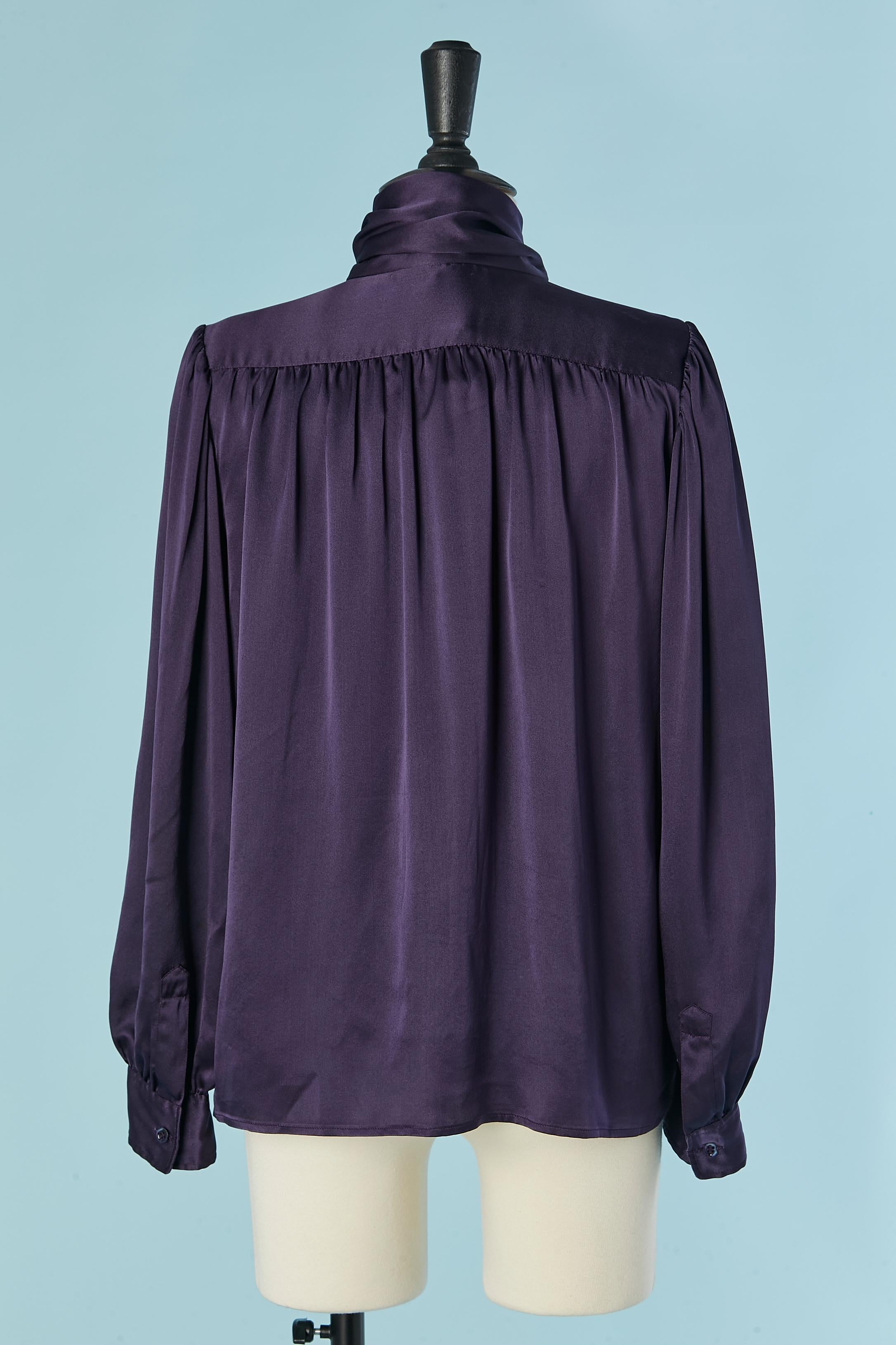Purple silk shirt with bow tie SAINT LAURENT RIVE GAUCHE For Sale 1