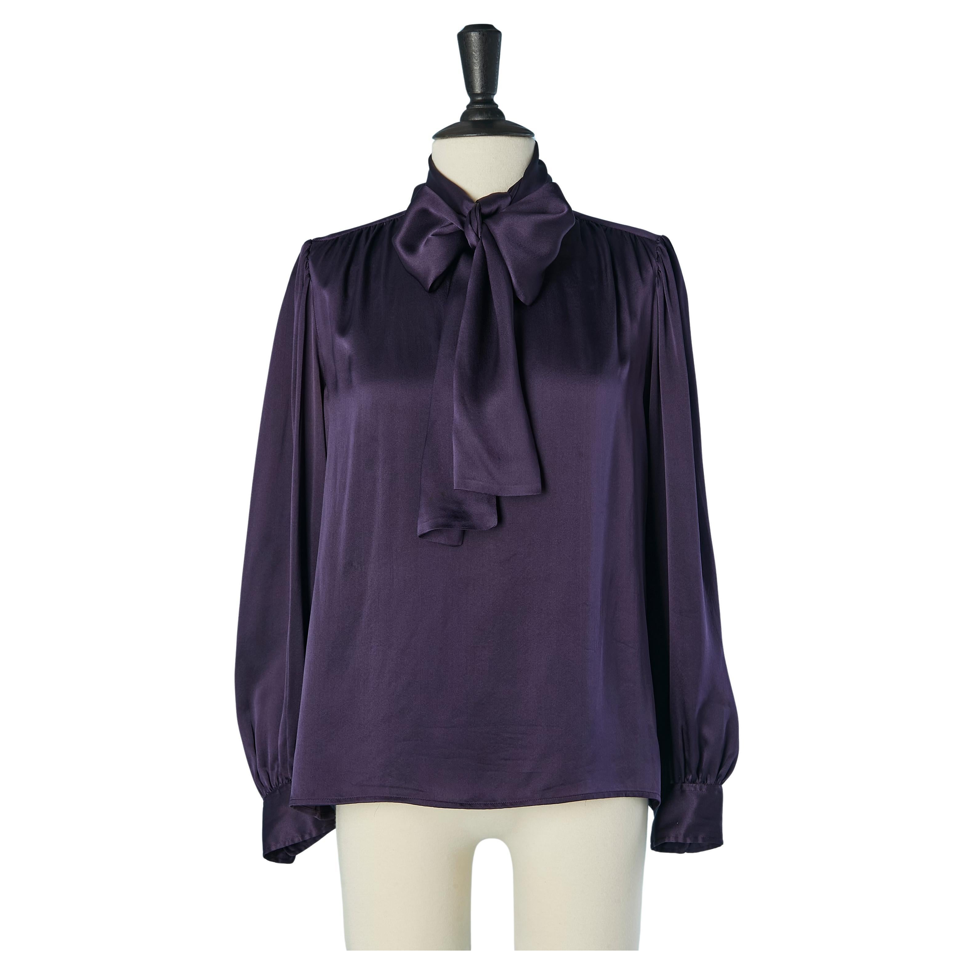 Purple silk shirt with bow tie SAINT LAURENT RIVE GAUCHE For Sale