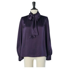 Purple silk shirt with bow tie SAINT LAURENT RIVE GAUCHE