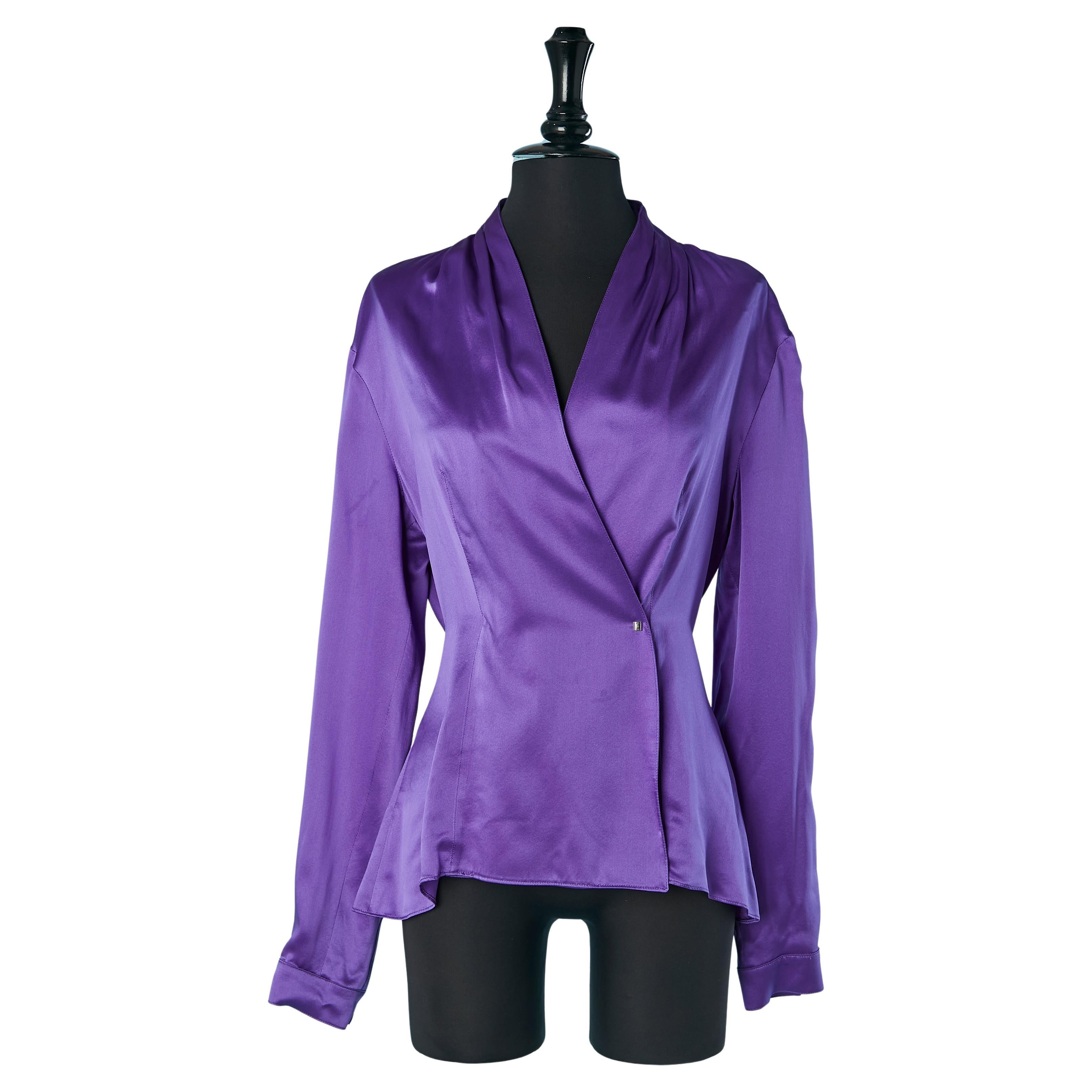 Purple silk wrap shirt Thierry Mugler Couture NEW For Sale