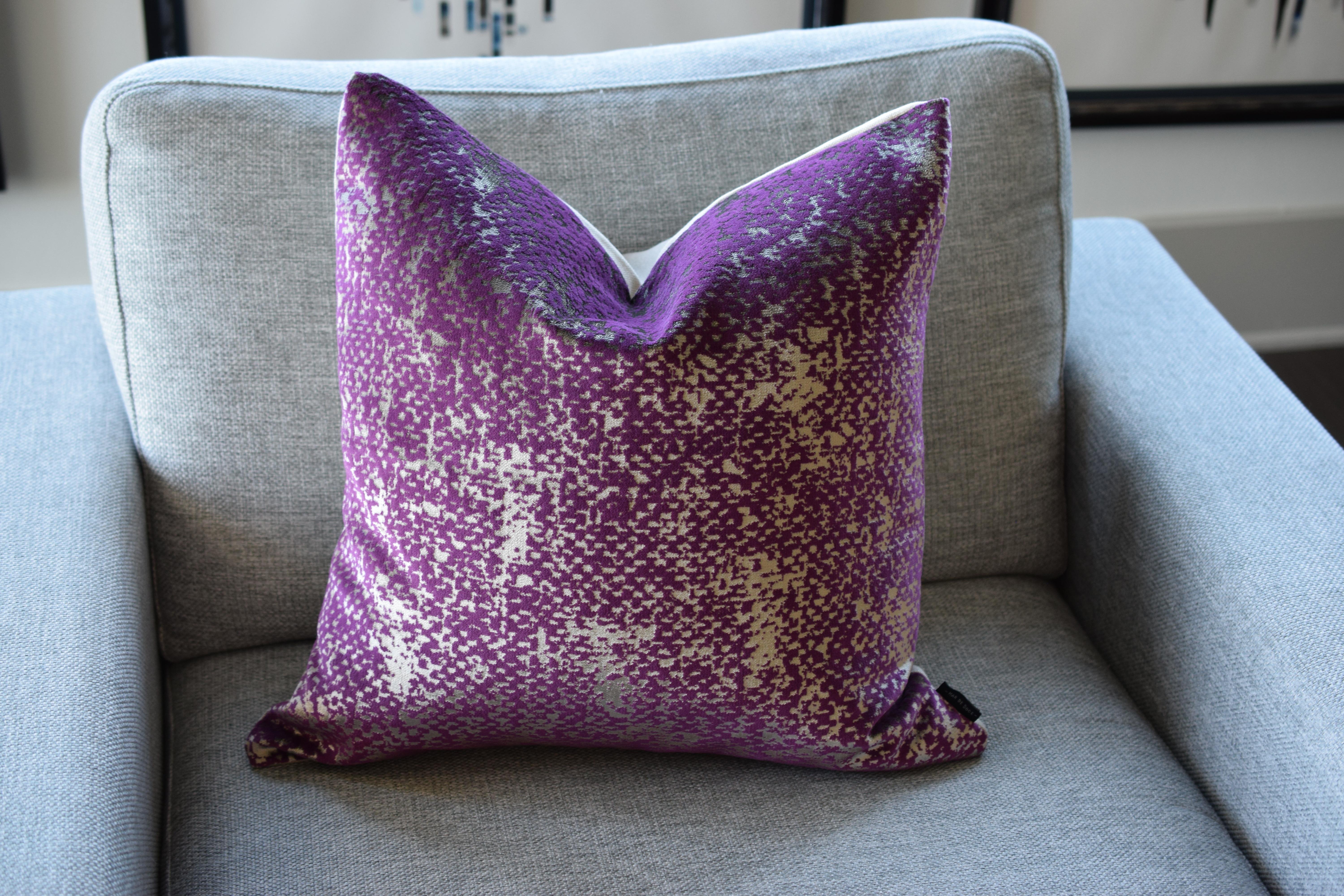 American Purple & Silver throw pillow in imported velvets- Purple Corals- by Mar de Doce For Sale